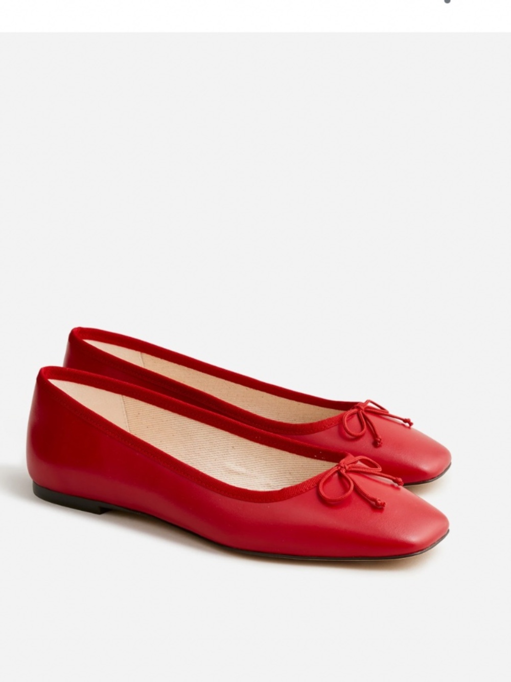 NWT, JCREW, QUINN SQUARE TOED BALLET FLAT IN RED LEATHER